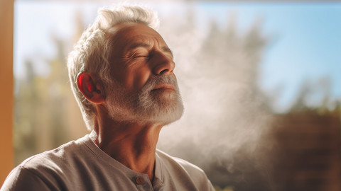 Breathing through your nose: 7 reasons you should always breathe in through your nose Elderly man breathing through his nose with closed eyes