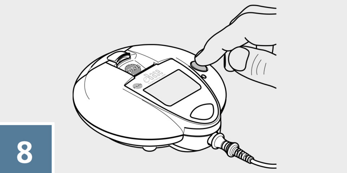 eFlow inhale correctly step 8 Hand pressing the power button on the nebuliser controller to switch on the device.