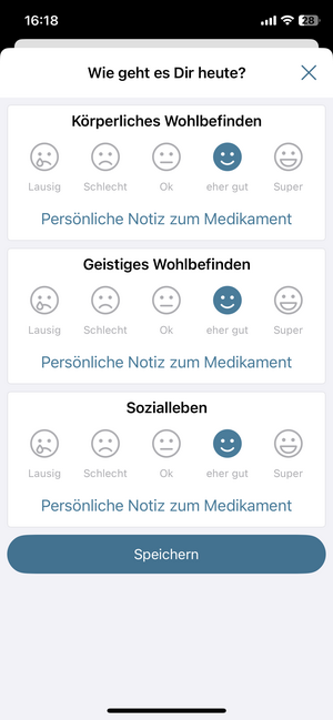 PARI Connect App: Screenshot Wohlbefinden