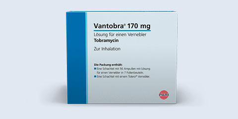 Produktabbildung – Die Abbildung zeigt die Verpackung der Vantobra 170 mg Inhalationslösung.